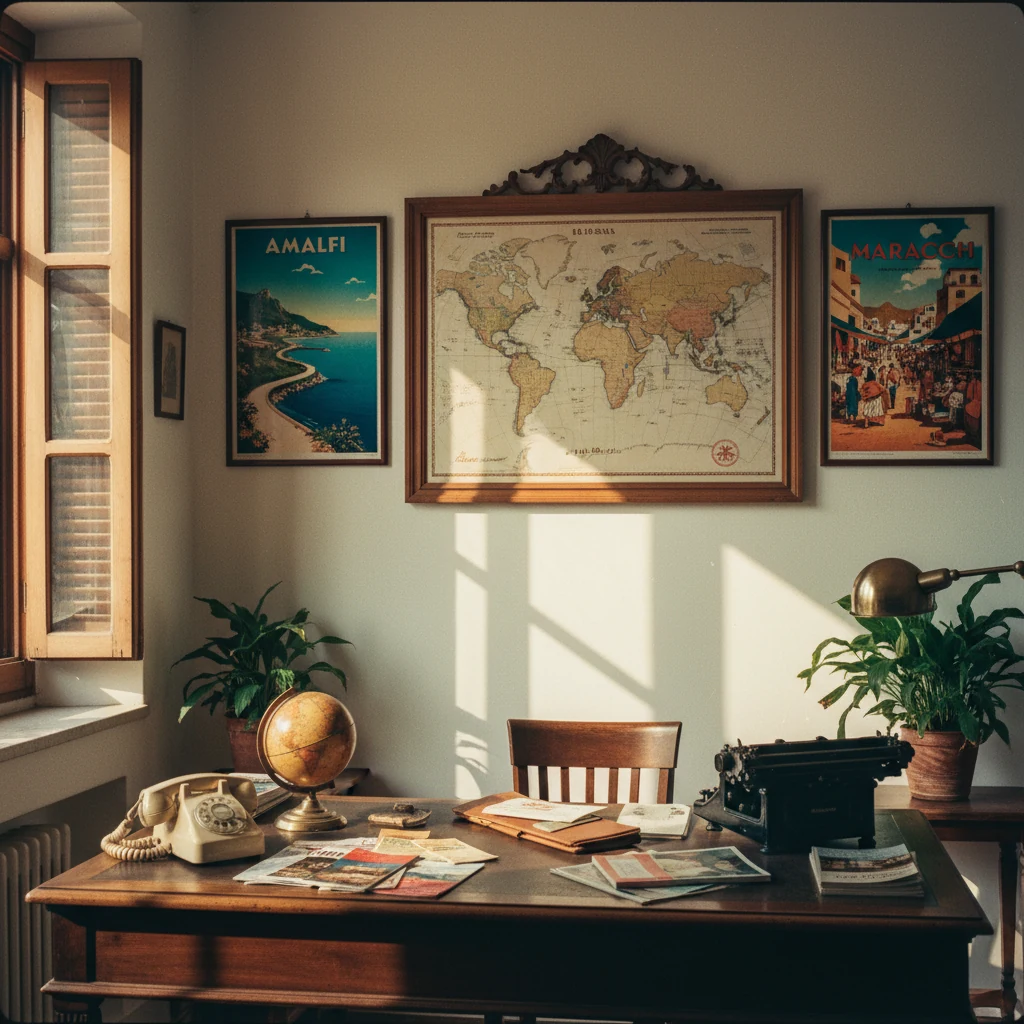 Vintage travel agency interior