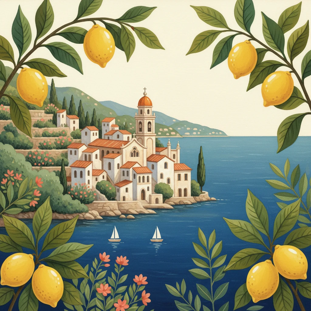 Italian Riviera harbor illustration