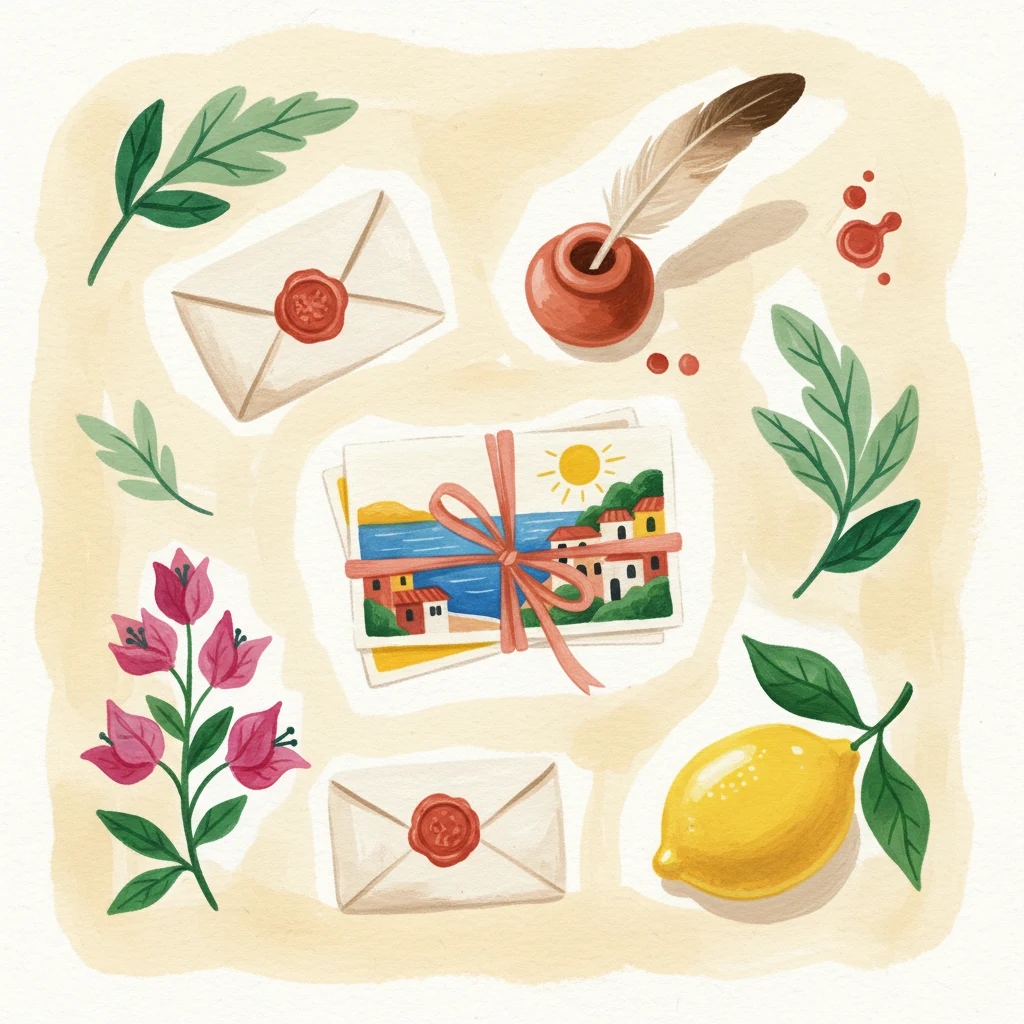 Vintage postcards and ribbon