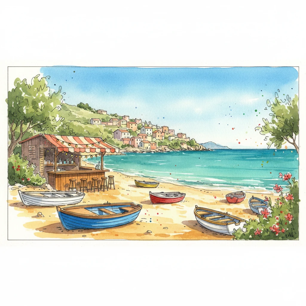 Strandbar i akvarelstil