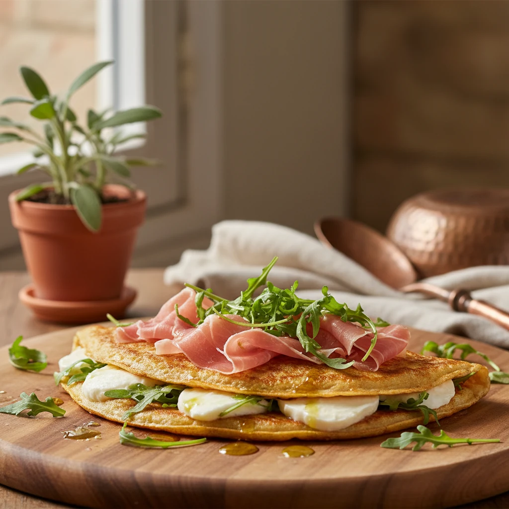 Crespella med prosciutto og mozzarella