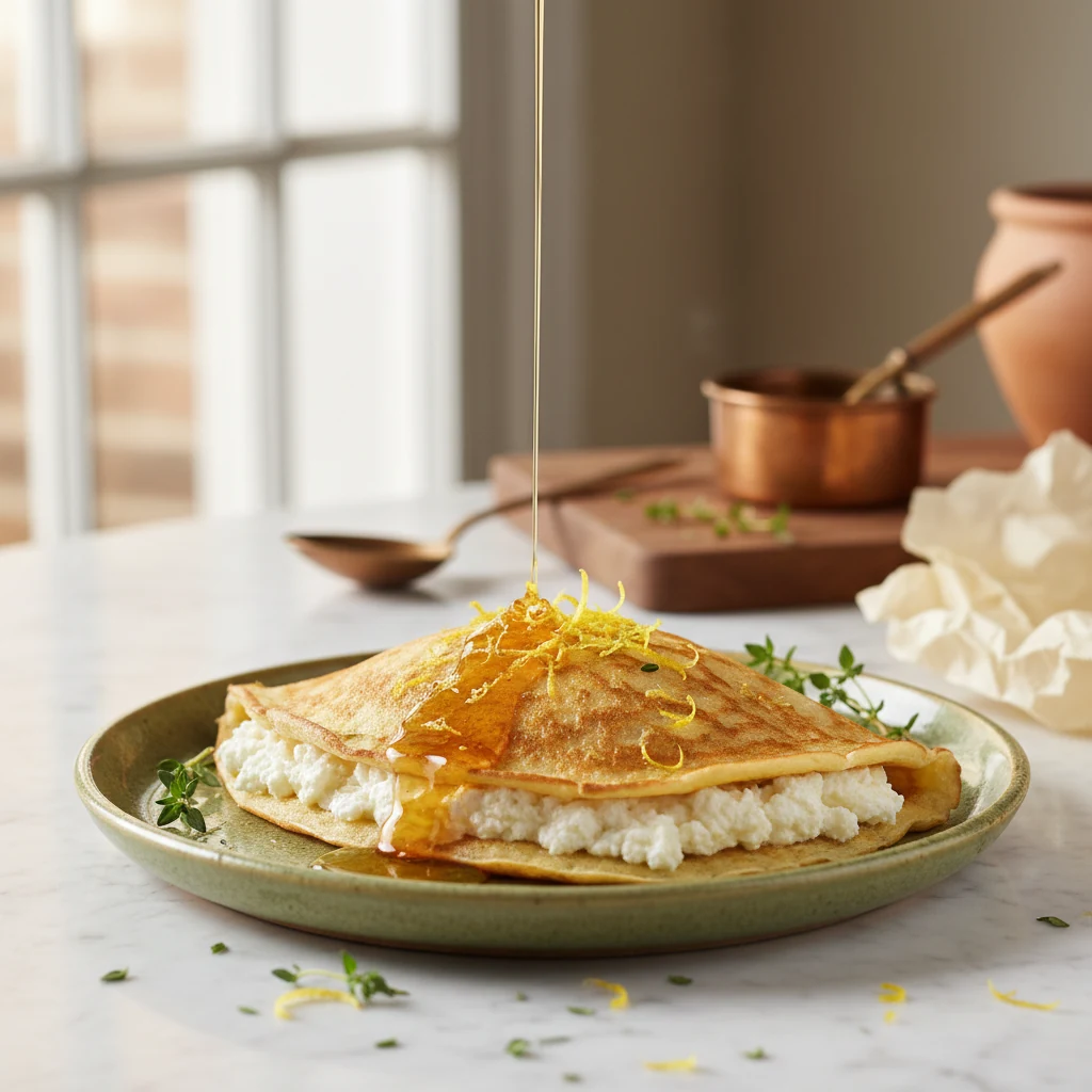 Crespella med ricotta, citron og honning